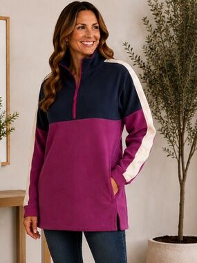 Belle by Kim Gravel Colorblock Fleece 1/4 Zip Pullover Tunic L NWOT
